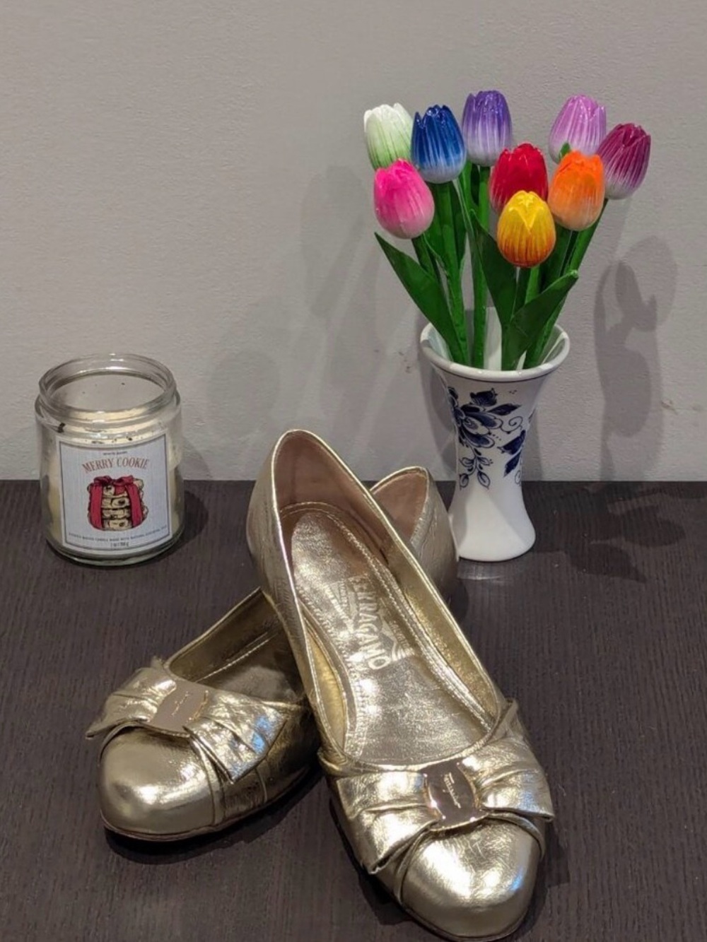 Women's ferragamo Gold Ballet Flats with Bow